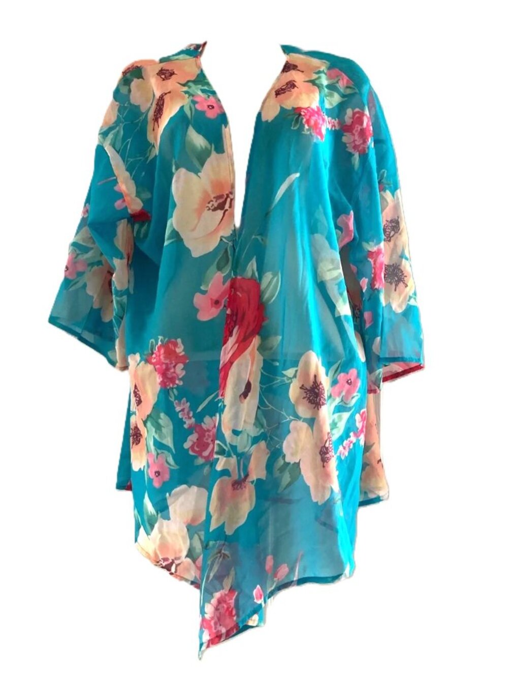 Cover-Up Kimono Floral Turquoise Sheer Swim– Women’s XL